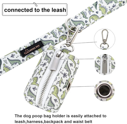 ARING PET Dog Waste Bag Dispenser, Cotton Doggy Poop Bags Holders Attach to Any Leashes, Portable Washable Dinosaur Pet