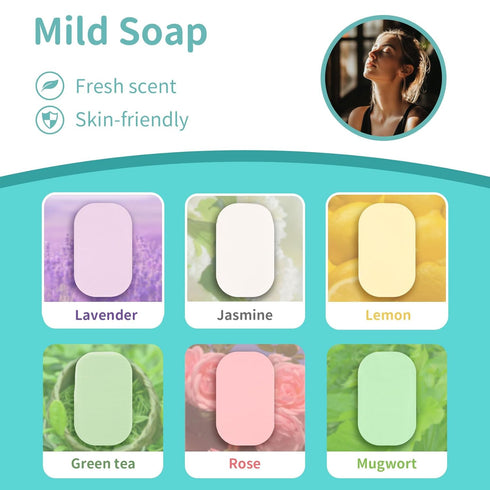 RAQEHO 300 6packs 1 Paper Soap Sheets for Travel - Travel Size Foaming Hand Soap Sheets Refills with Portable Box