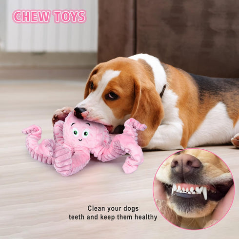 Dog Squeaky Toys Octopus, Tough Plush Toys for Large Medium Small Dogs, Funny Birthday Presents