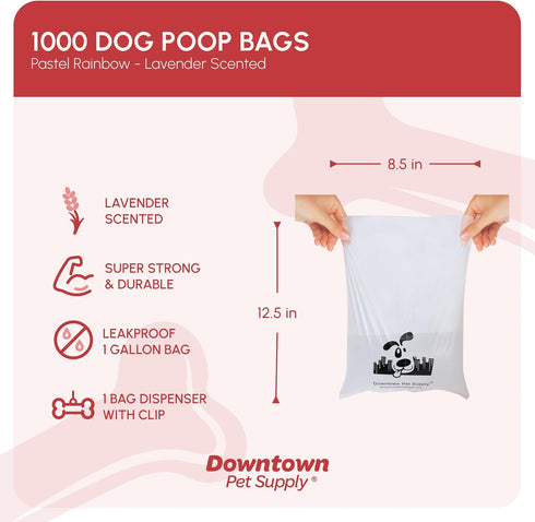 1000 Count 12.5" 8.5" Downtown Pet Supply Scented Poop Bags for Dogs with Dispenser, - Leak-Proof Dog Waste Bags