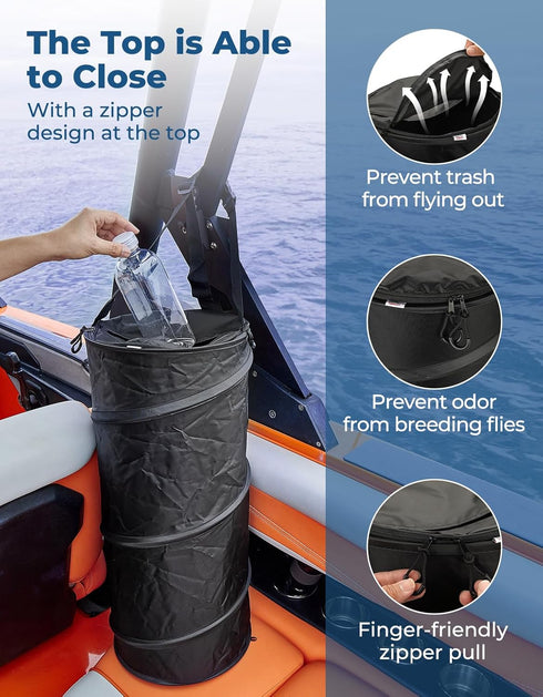 KEMIMOTO 50L Boat Trash Can, Marine Caddy Black Bag Boating Trash Bags Reusable Waterproof Boat Garbage Storage