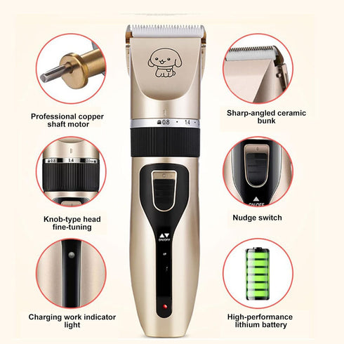 Heavy Duty Pet Grooming Clippers Kit, Low Noise Ceramic Material, Suitable for Small Dogs, Cats, and Birds