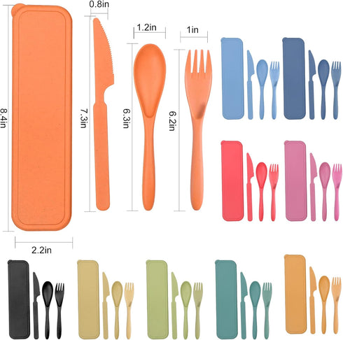 Reusable Travel Utensils Set with Case, 12 Sets Wheat Straw Portable Cutlery for Kids, Adults, Eco-Friendly
