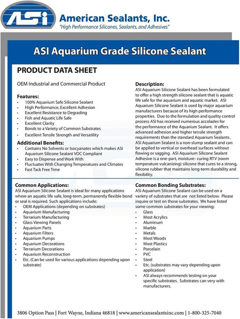 ASI Black Aquarium Silicone Sealant, 10.2 Oz Cartridge