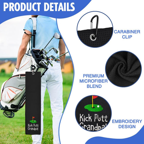 Hafhue Kick Put Grandpa Embroidered Golf Towel, Golf Gift for Dad, Grandpa, Birthday for Golf Fans