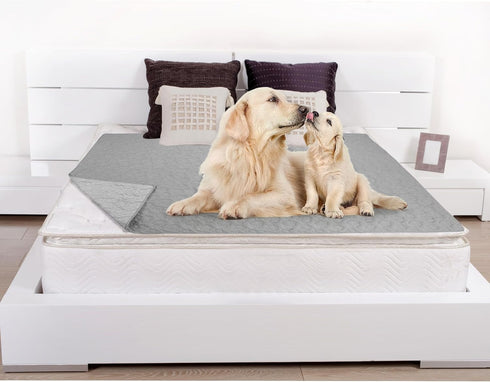 Grey Stuffed Waterproof Dog Bed Cover, Washable Reversible Paw Print Couch Protector, 52"X82", Pet Training Pad