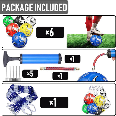 DHYLRICHER 6 Pack 5/4/3 Size Soccer Balls for Training & Matches Official Size & Weight, Includes Carry Net, Needles