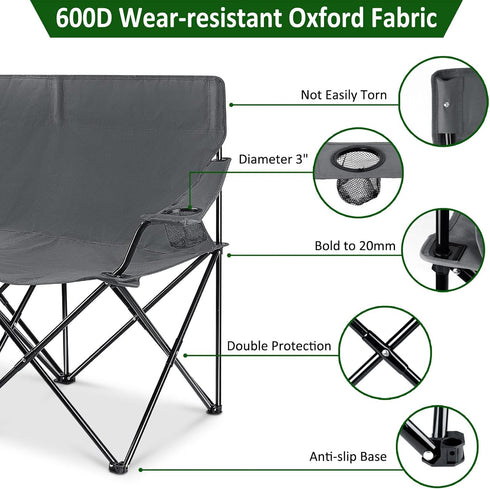 2 Leonyo Oversized Person Camping Chair, Double Camping Loveseat Chair for Adults, Foldable & Comfortable Double Seat