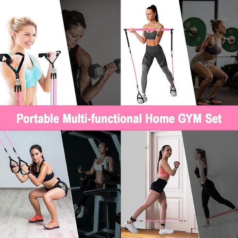 Pilates Bar Kit with Resistance Bands - Stackable Bands Workout Equipment for Legs, Hip, Waist, Arm