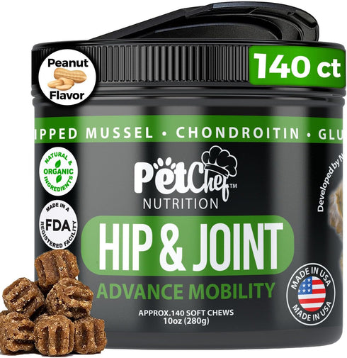 Pet Chef Advanced Dog Hip & Joint Supplement Treat with Glucosamine, Chondroitin & Turmeric for Pain Relief