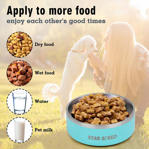 42oz Stainless Steel Dog Bowls with Rubber Bottom, Non-Slip Double Wall Metal Outdoor Food and Water Bowls