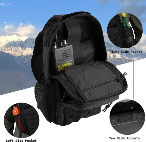 Pack Backpack Rover Sling Tactical Shoulder Sling Bag with Bottle Holder Crossbody Chest Bag, Black with Grey Patch