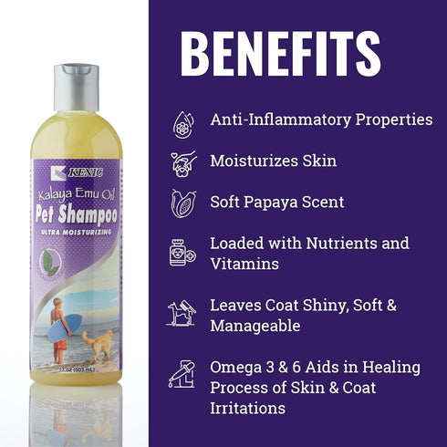 Kalaya Ultra Moisturizing & Restorative Emu Oil Pet Shampoo - Soap & Paraben Free for Dogs and Cats