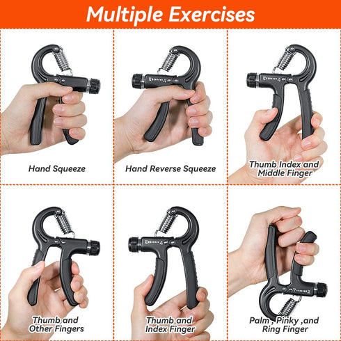 Hand Grip Strengthener Exerciser, 2 Pcs Adjustable Resistance 11-132 lbs Forearm Squeezer for Home Gym (Black)