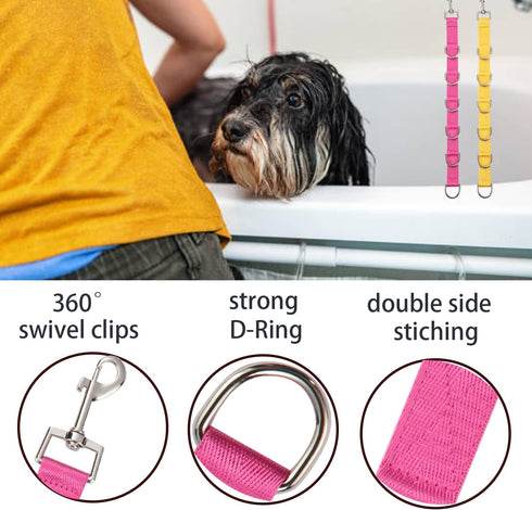 Dog Grooming Extension Strap, Grooming Loop Extender with 6 D-Rings, Rosered & Yellow