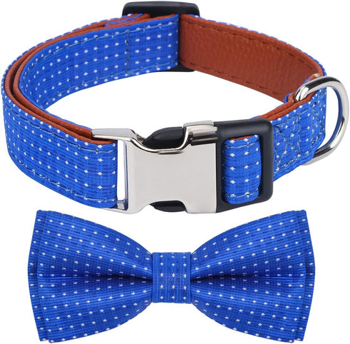 Rhea Rose Dog Collar with Bow Tie, Soft Durable Gift for Girl or Boy, Blue Dot Small