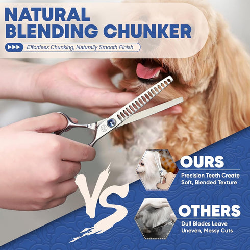 JP-440C Cutting/Trimming Moontay Professional Dog Grooming Straight, Curved, Thinning/Blending/Chunking Scissors Kit