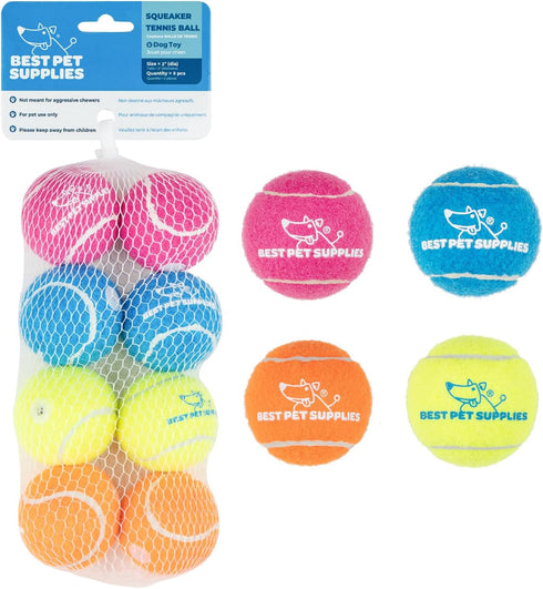 Best Pet Supplies Squeaky Tennis Toys - 8-Pack Heavy-Duty Interactive Pet Toys for Fetching and Exercise, Durable Small