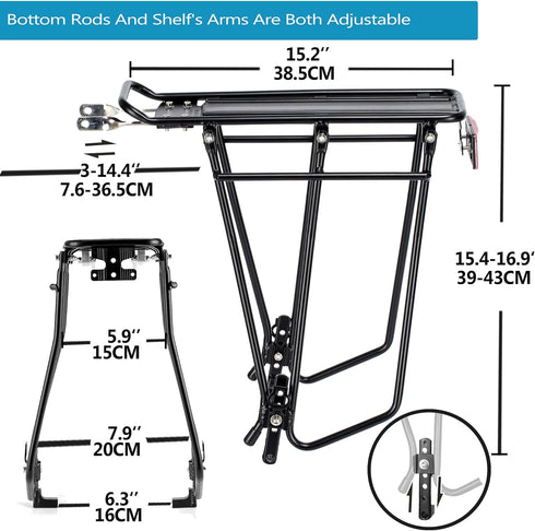 YONTUO Rear Bike Rack, Bicycle Pannier Rack with Extra Long Tubular Mounting Brackets, Adjustable Fit 26”-29”