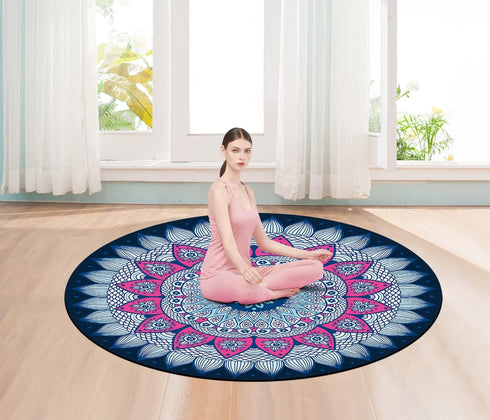 LERYG 140cm Pilates Mat Round Oversize Yoga Mat Suede Rubber Non-Slip Dia Exercise Mat Meditation Mat Workout Mat