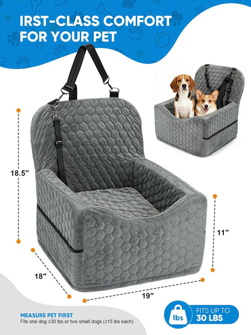 Sniffury 35 lbs, Dog Car Seat for Small/Medium Pets, Adjustable Booster Seat with Safety Leash, Washable Cover