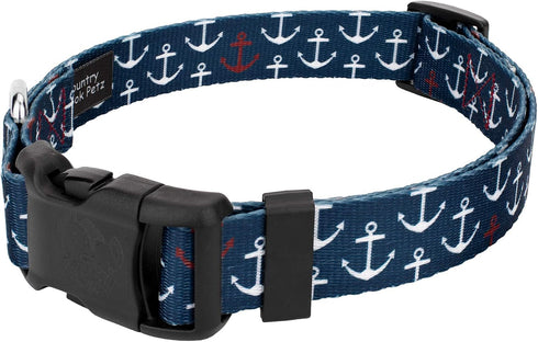 Country Brook Petz Deluxe Dog Collar - Premium Polyester for Durability, Comfort & Style, Large Anchors Away