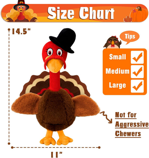Squeaky Dog Toys, Turkey Squeaky Toys with Cotton Rope and Crinkle, Gifts for Small Medium and Large Dogs