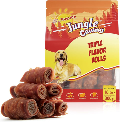 Jungle Calling Triple Flavor Rolls Dog Treats, Made with Real Chicken Duck