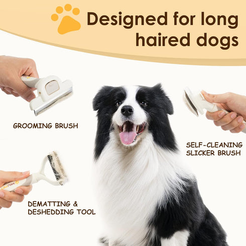 Set 3 1 Professional Deshedding Dog Brush Grooming Kits, for Long-Haired Dogs and Cats - Dog Deshedding Brush