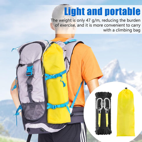 NTR 10M to 50M Climbing Rope, 8MM Static Rock Climbing Rope with 2 Steel Hooks for Outdoor Safety