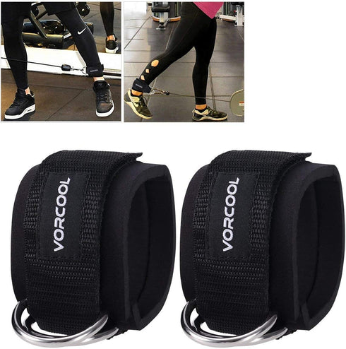 VORCOOL 2PCS Ankle Straps for Cable Machines, Neoprene Padded Cuffs for Weightlifting, Gym Workout, Carry Bag
