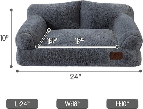 Hollypet Fluffy Plush Dog Cat Pet Sofa Couch, Soft Calming Pet Beds for Medium Small Cats and Dogs, Gray