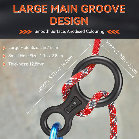 Rescue Figure 8 Descender Climbing Gear, 35KN/3500kg Aluminum Alloy Rigging Plate for Belaying