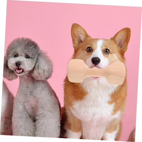 Wooden Dumbbell Chew Toy for Small Breeds Dogs, Durable Molar Pet Accessory for Chewing, Playing, Khaki