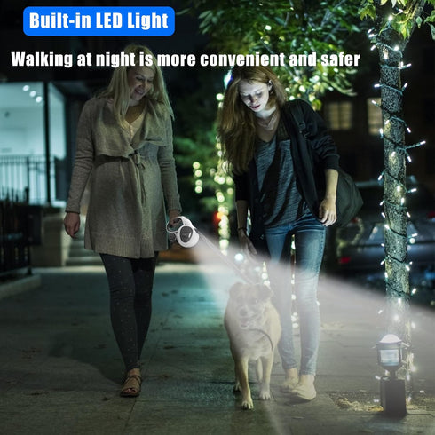 HCY&WLD Upgrade 4-in-1 Retractable Dog Leash - LED Light, Dispenser, Poop Bags, 16 ft Heavy Duty with Anti-Slip Handle