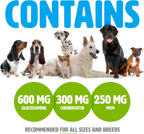 Glucosamine for Dogs with Chondroitin and MSM - 120 Chewable Tablet Treats for Dog Mobility Support and Arthritis Pain