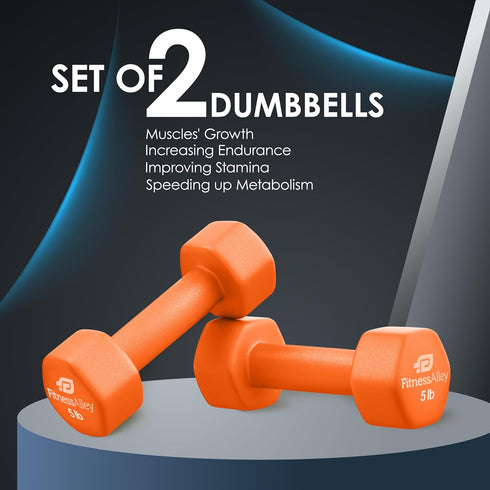 Neoprene Coated Workout Dumbbells Set of 2, Anti Roll Non Slip Hexagon Shaped Hand Weights for Fitness & Exercise