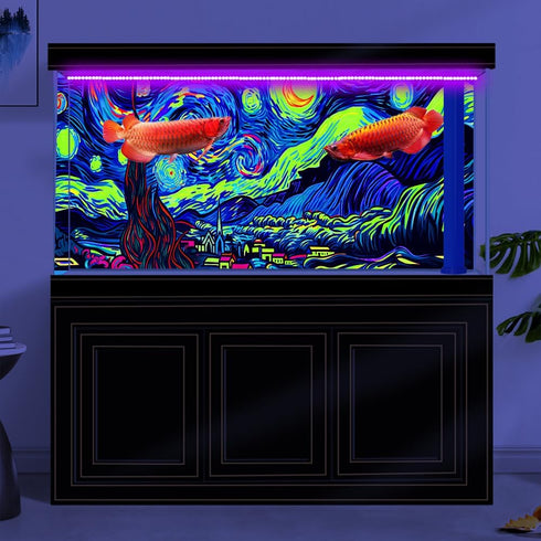 48X24IN Blacklight Vincent Van Gogh Aquarium Background, UV Fish Tank Background Art with 10 EVA Tape