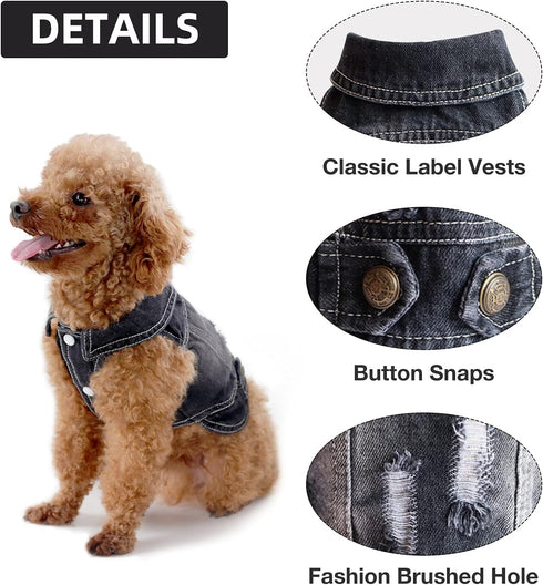 SILD Pet Clothes - Cool Blue Denim Dog Jeans Jacket for Small Medium Dogs - Vintage Washed Lapel Vests Hoodies (XS,
