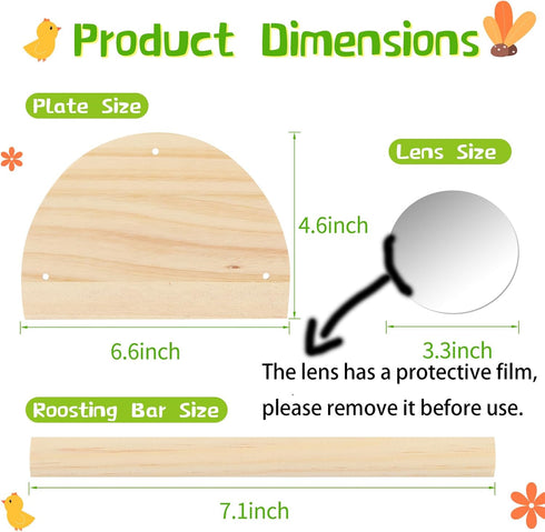 Cubolar Pine Chicken Perch with Mirror, Strong Chick Jungle Gym Roosting Bar, Chicken Toys for Coop and Brooder