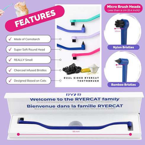 8mm RYERCAT Space Dual Sided Cat Toothbrush - Only Wide to fit into Cat's Mouth - Cat Dental Supplies