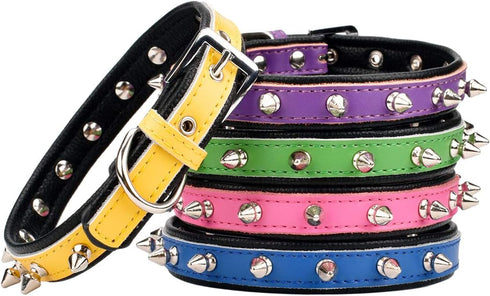 Spiked Studded Padded Leather Pet Collars for Cats and Dogs, Adjustable for Small Medium Large Dogs, 14.5"-18.5" Neck,