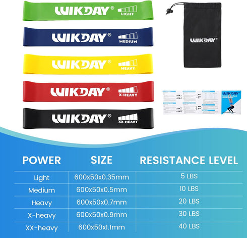 Resistance Bands for Working Out Exercise Loop Bands Workout Bands Set for Men Women Body Stretching, Crossfit Training, Home Workout, Physical Therapy, Booty Legs, Set of 5 by WIKDAY
