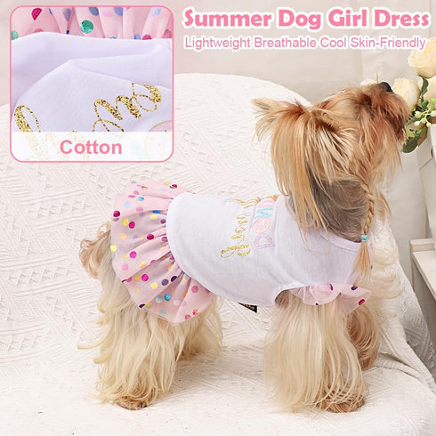 Yikeyo Dog Clothes, Girl Dog Dress for Small Dogs, Puppy Dresses, Sequin Tulle Dress for Birthday Party, Pink, S