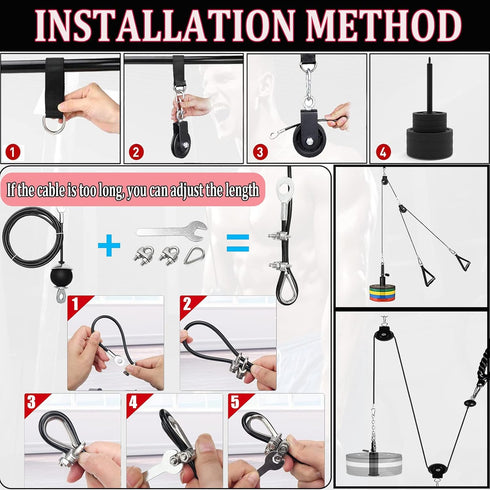 Weight Cable Pulley System Gym Equipment - Professional Home Gym Fitness LAT for Triceps Pull Down Biceps Curl