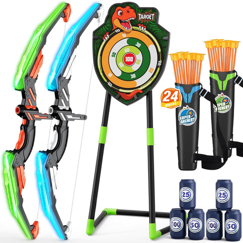 HYES 2 Pack Bow and Arrow for Kids, LED Light Up Archery