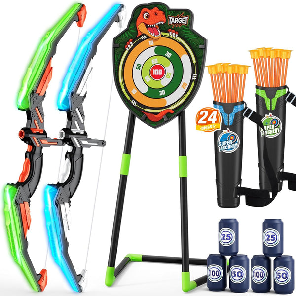 HYES 2 Pack Bow and Arrow for Kids, LED Light Up Archery