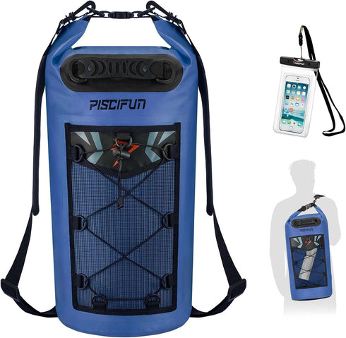 Piscifun Waterproof Floating Dry Bag Backpack 5L/10L/20L/30L/40L with Waterproof Phone Case for Kayaking