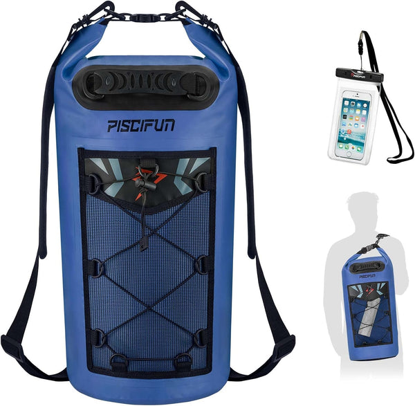 Piscifun Waterproof Floating Dry Bag Backpack 5L/10L/20L/30L/40L with Waterproof Phone Case for Kayaking