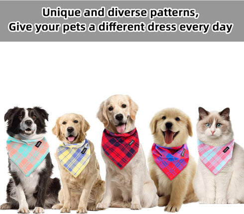 Summer Dog Bandana Small-Dog Scarf Vibrant Color Yellow Blue Plaid Printing Adjustable Bib Handkerchief Accessories